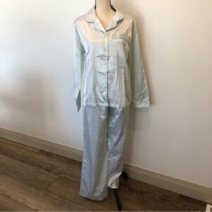 Blush cotton polyester polka dot satin feel pajama set pants and top SZ M